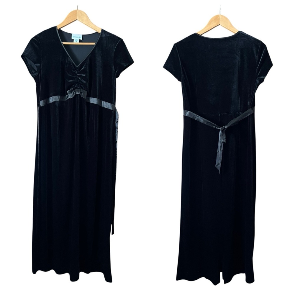 Motherhood Maternity Vintage Black Velvet Midi Maxi Dress Bow Small Whimsigoth - Picture 2 of 9